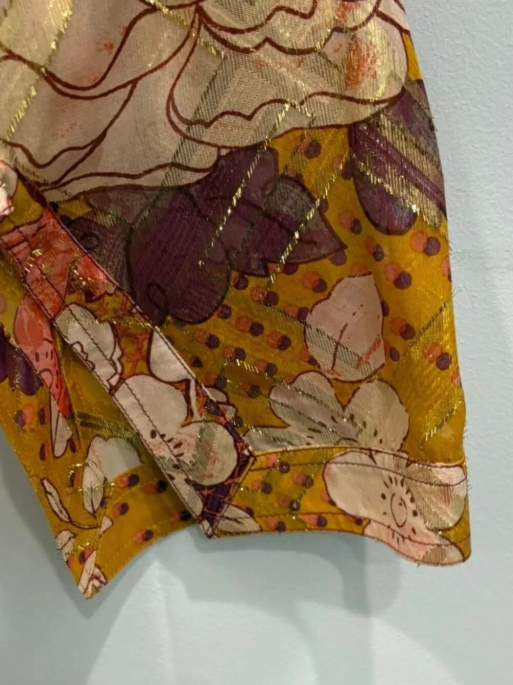 Tory Burch Silk Blend Gold Floral Metallic Sheer Tunic Blouse Size 8